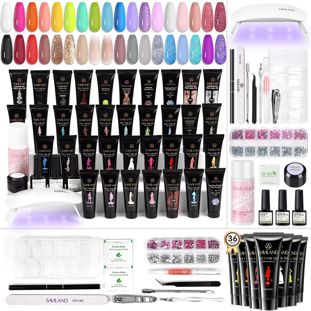 36-Color Poly Gel Nail Extension Kit with UV/LED Lamp
