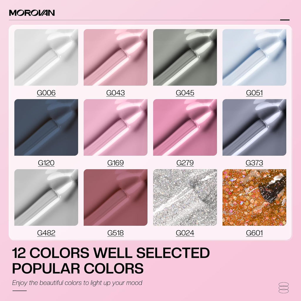 12-Color Gel Nail Polish Kit with UV/LED Lamp