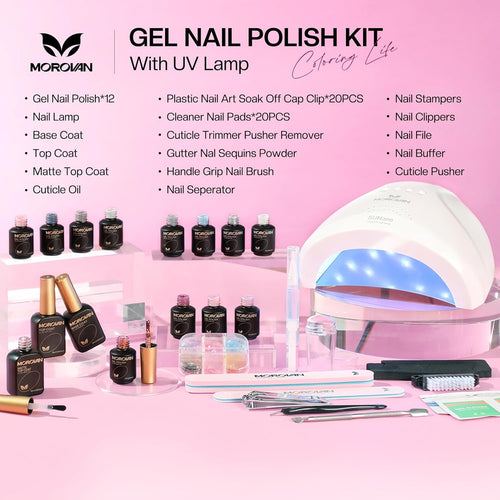 12-Color Gel Nail Polish Kit with UV/LED Lamp
