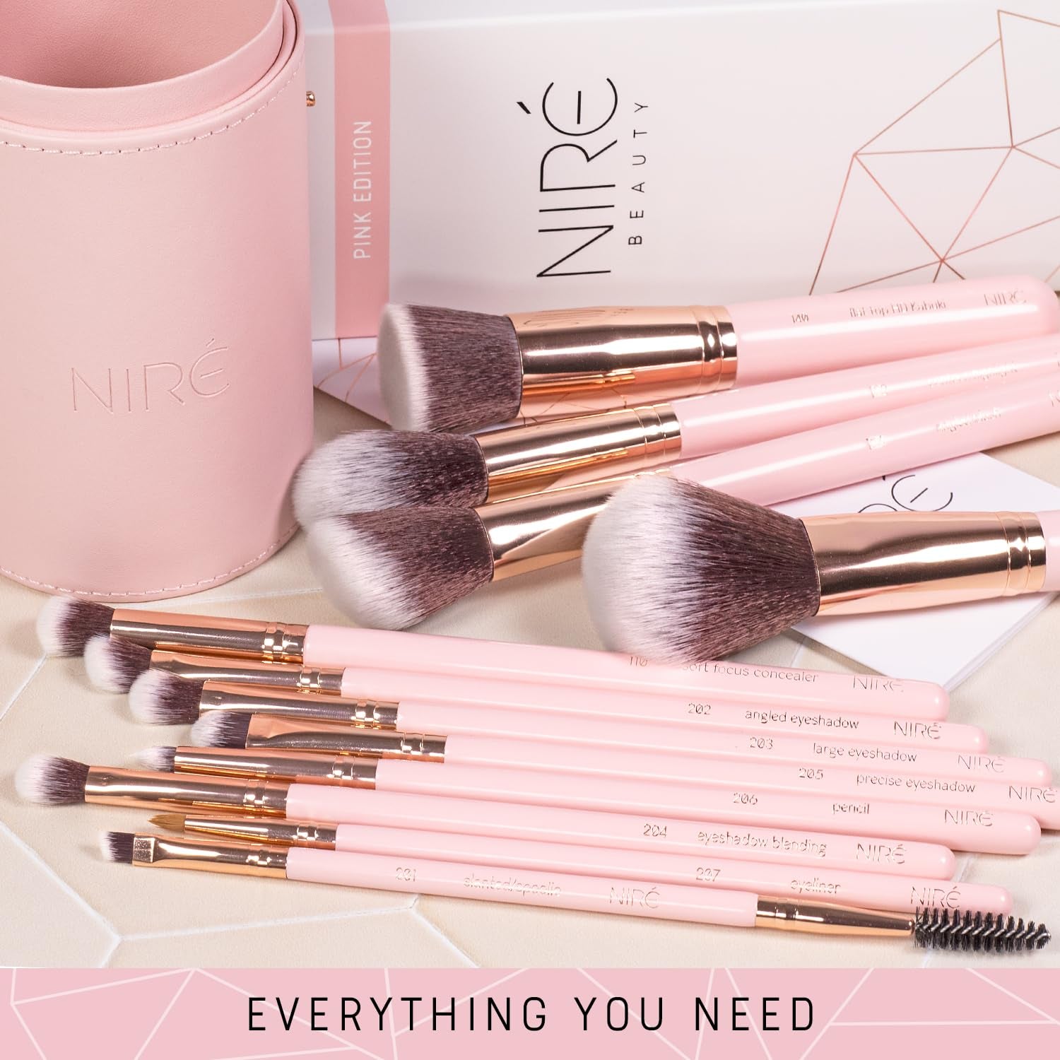 15-Piece Pink Makeup Brush Set with Case & Sponge